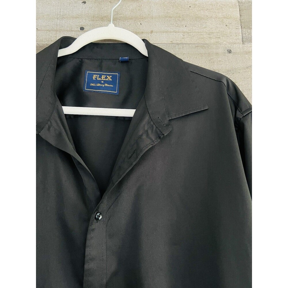 FLEX Luxury Collection Mens 2XLT Tall Black Button Up Dres Shirt Design In Italy